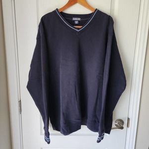 IZOD Mens Size L Oversized Vneck Pullover Sweatshirt Navy Blue